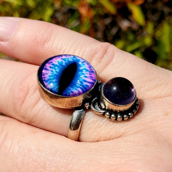 New Unique Fancy Glass Amethyst Protection Evil Eye Magic 925 Silver Ring. - Picture 12 of 16